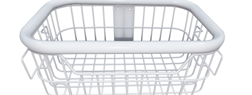 Custom Medical Cart Storage Basket, Carbon Steel Wire Basket for Hospital Trolley, White Powder Coating