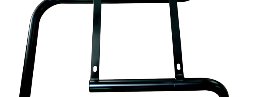 Custom black powder coated bent metal tube sofa support frame, curved tubular sofa mounting skeleton with bolt holes