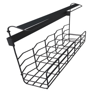 Custom black coated carbon steel wall mount spice rack, hook-type wire spice storage basket with top mounting board