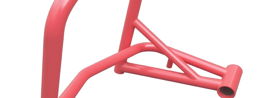 Custom red powder coated carbon steel motorcycle maintenance support frame, tubular motorbike service stand skeleton