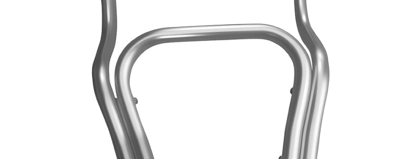 Custom polished dual bent aluminum tube support frame, double curved tubular spare bracket for equipment assembly