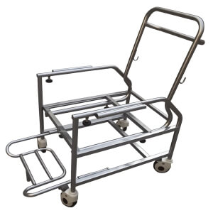 Custom polished metal dining chair frame for elderly, mobile rehabilitation dining chair frame with casters and footrest