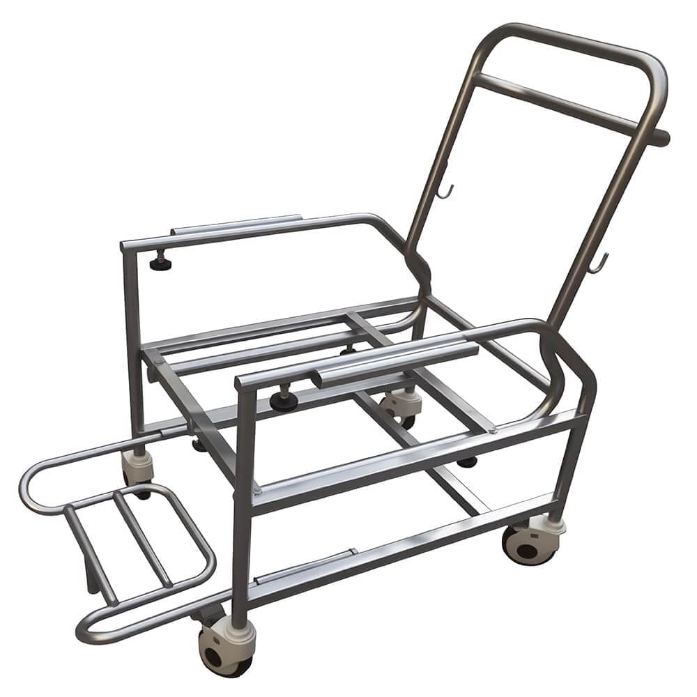 Custom polished metal dining chair frame for elderly, mobile rehabilitation dining chair frame with casters and footrest