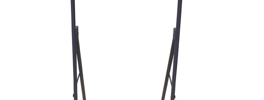 Custom dark grey powder coated foldable wheeled display stand frame, mobile poster board support rack with casters