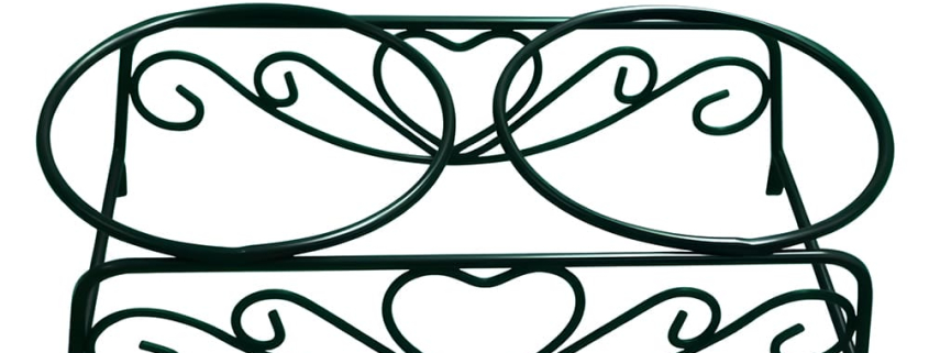 Custom dark green powder coated heart pattern metal wire pet bowl stand, double pet feeding bowl holder