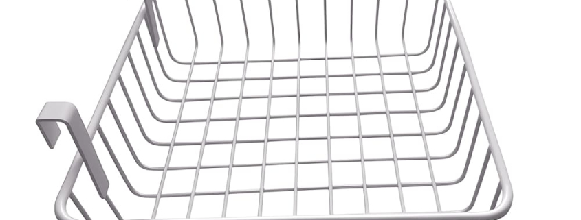 Custom white powder coated hook-on wire storage basket, hanging metal wire basket with side hooks for cart shelf