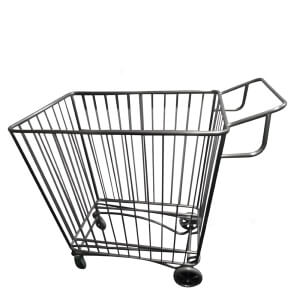 Custom black powder coated metal wire retail display trolley, rolling wire shopping basket cart