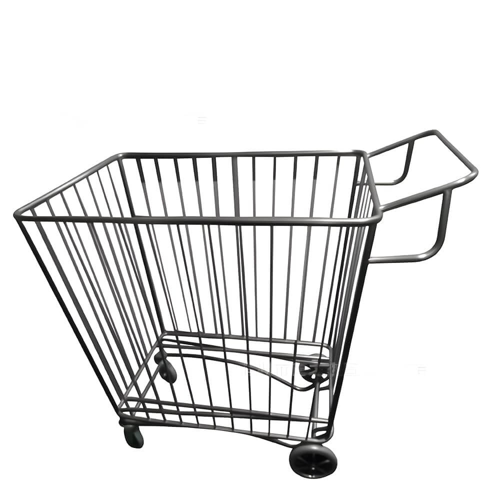 Custom black powder coated metal wire retail display trolley, rolling wire shopping basket cart