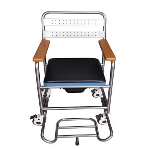 Stainless steel multi-function nursing commode chair with casters, mobile bath toilet chair for elderly care