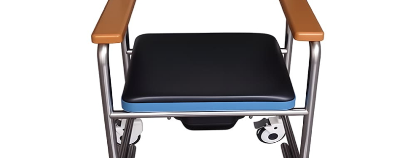 Stainless steel multi-function nursing commode chair with casters, mobile bath toilet chair for elderly care