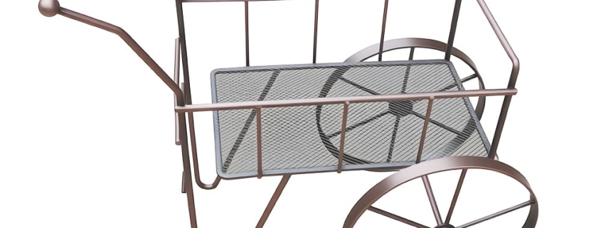 Custom antique bronze metal wire wine display cart with wheels for retail decoration