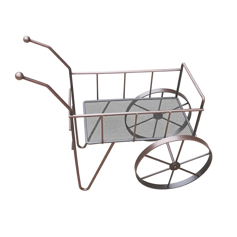 Custom antique bronze metal wire wine display cart with wheels for retail decoration