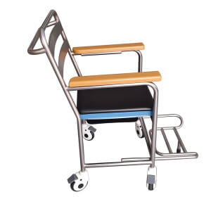 Custom stainless steel shower commode chair frame with casters for elderly and disabled care