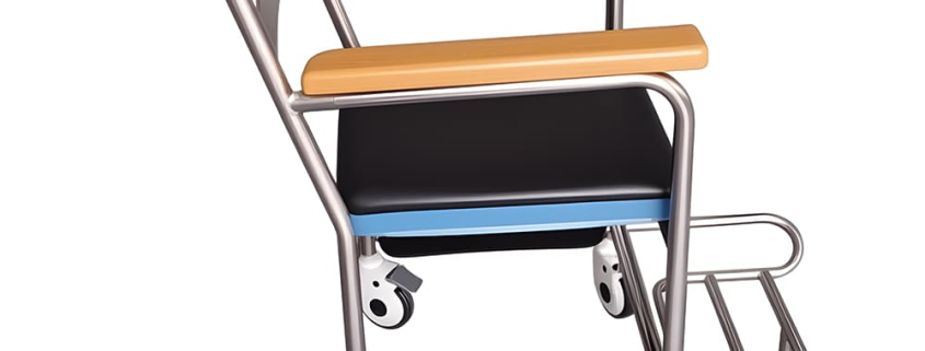 Custom stainless steel shower commode chair frame with casters for elderly and disabled care