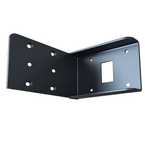 Custom stamped carbon steel L-shaped mounting bracket with black powder coating