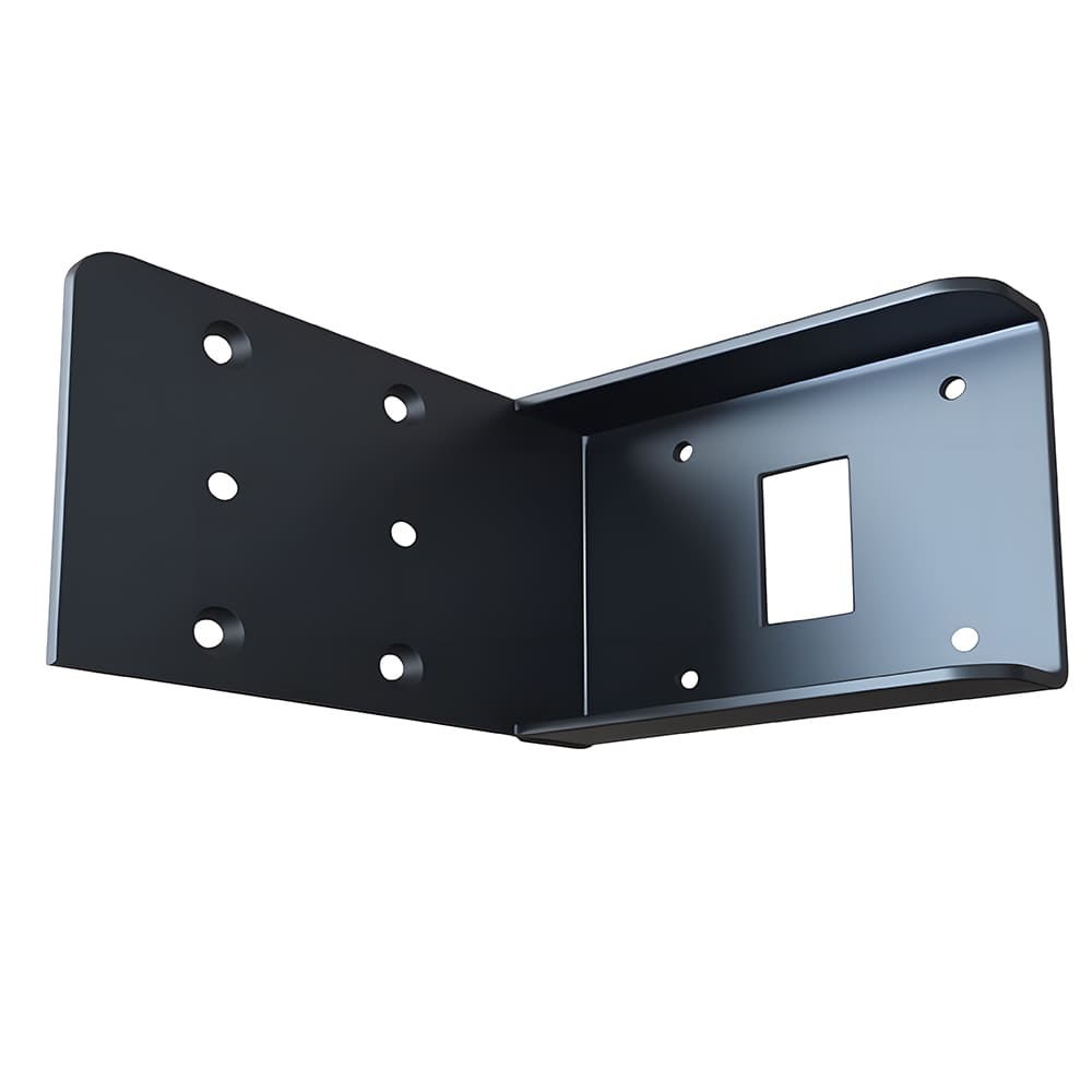 Custom stamped carbon steel L-shaped mounting bracket with black powder coating