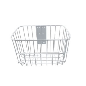 Custom white powder coated square metal wire storage basket with mounting plate for medical trolley