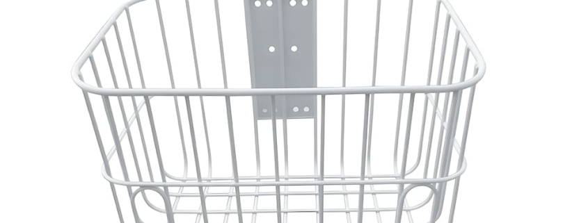 Custom white powder coated square metal wire storage basket with mounting plate for medical trolley