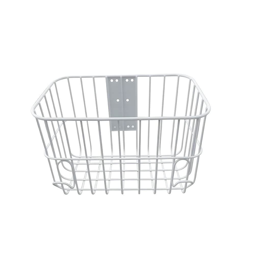 Custom white powder coated square metal wire storage basket with mounting plate for medical trolley