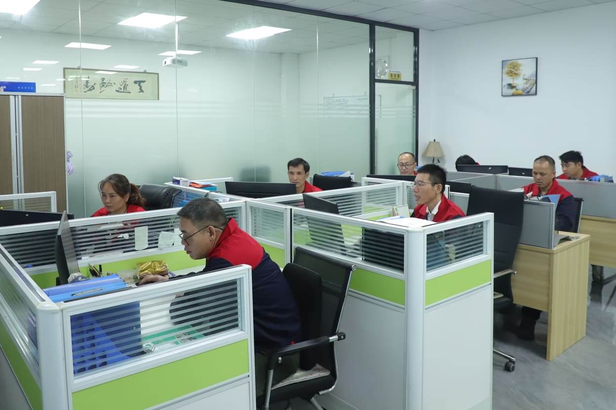 Yizhijie hardware company office, team staff working at workstations